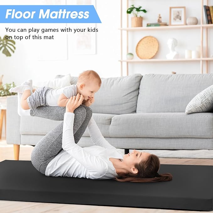 CYMULA Memory Foam Camping Mattress Pad,3inch Sleeping Pad for Camping,Non-Slip Bottom Floor Cot Car Mattress Bed with Retaining Portable Roll up Mattress Pad Mat for Travel Truck Guest Bed Tent