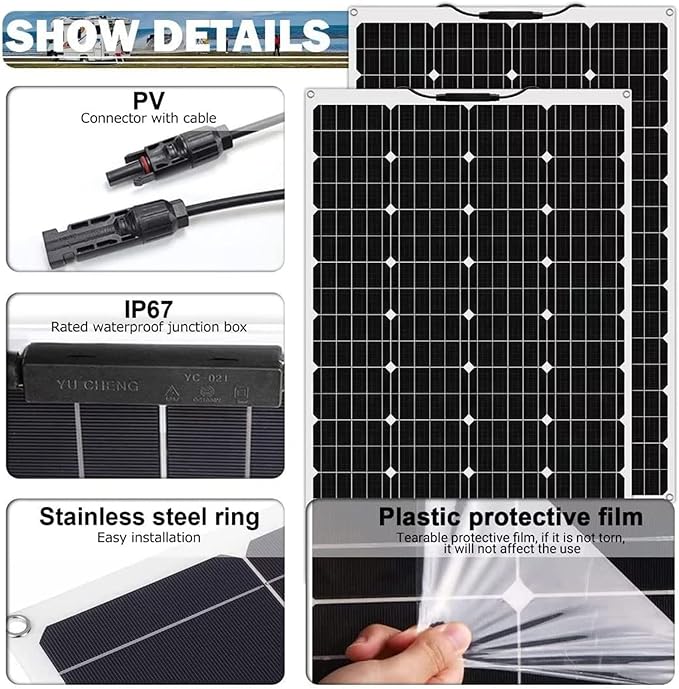 1000 Watt Flexible Solar Panel for RV, 2 × 500 Watt 12 Volt Solar Power Panel Kit with 40A Solar Charge Controller & Inverter Monocrystalline Solar Panels for Camping Off Grid Battery Charging Boat