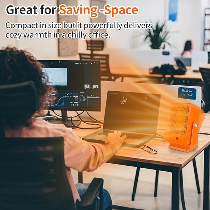 Portable Space Heaters for Indoor Use,Desktop Heater with 900W PTC 2s Fast Heating, 30° Adjustable Angle Design Small Electric Heater Lightweight for Personal, Office,Room,Orange