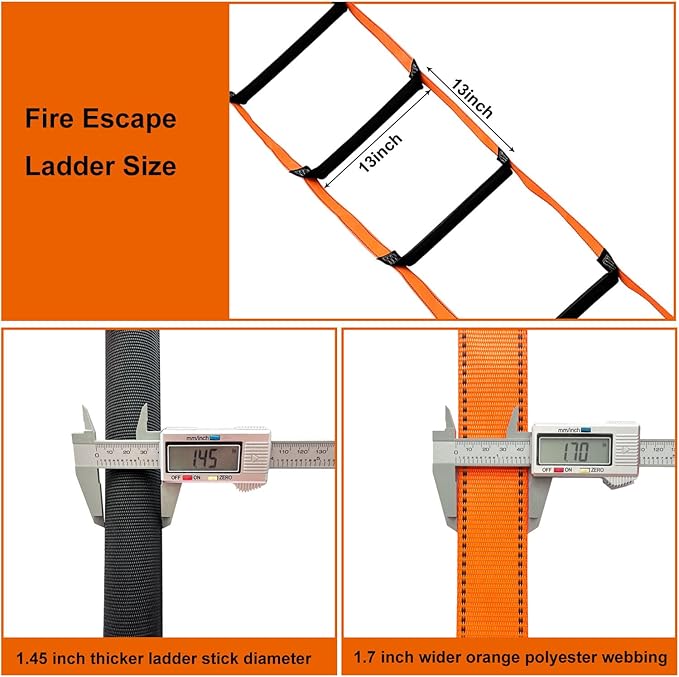 Fire Escape Ladder, 13.1 Feet Emergency Fire Ladder, 2-3 Story Homes Reusable Safety Rope Ladder for Kids and Adults