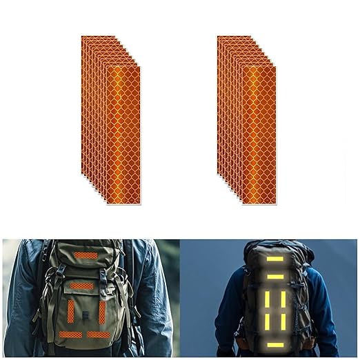 Non Fading Orange Reflective Stickers 1 inch X 4 inch, Outdoor Waterproof High Visibility Warning Safety Adhesive Reflector Tape (20 Pcs)