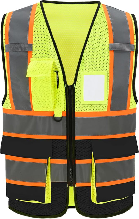 A-SAFETY Mesh High Vis Vest Lightweight Reflective Construction Vest with Pockets Safety Vest for Men/Women