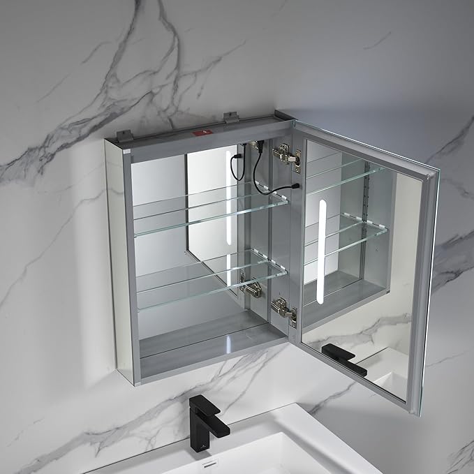 Blossom LED Lighted Medicine Cabinet Mirror for Bathroom 20x26 Inch, Right Hinge Recessed/Surface Mount - LED Mirror Cabinet with Lights, Defogger/3 Color Dimmer, Perfect Makeup Vanity