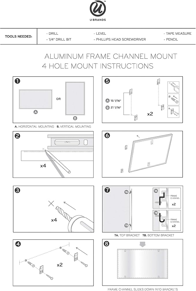 U Brands Magnetic Dry Erase 4-in-1 Calendar White Board, 36" x 48", Silver Aluminum Frame