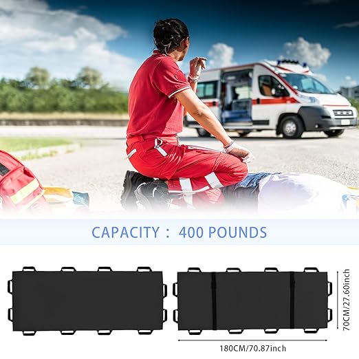 Portable Transport Stretcher with 12 Handles，Dog Stretcher & Gurney with Carrying Bag Patient Animal Mover Travel Size Emergency Casualty Evacuation-Capacity 400lbs (Black)
