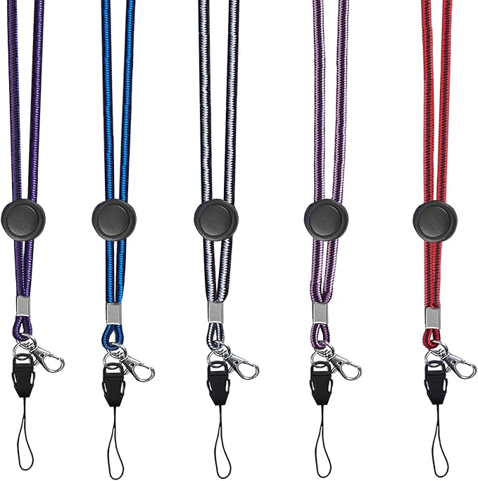 YOUOWO Adjustable Lanyard with Clip For ID Badge Holder Office,Neck Lanyards For Key Kids Women Men Cell Phones USB Whistles,Blue, Red,Pink,Purple,Grey,Pack of 5
