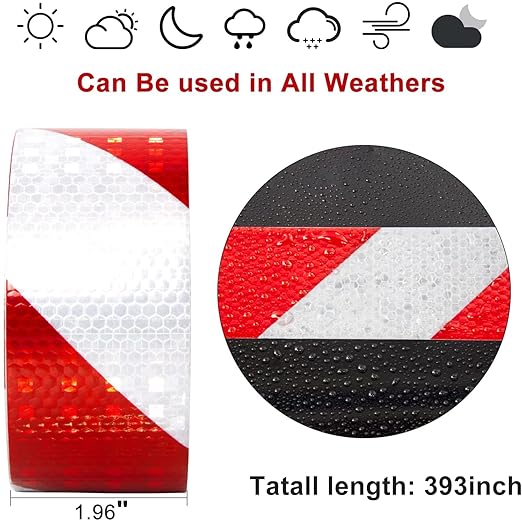 Reflective Tape, 2 Inch x 32.8 Feet Feet, Red White High Viscosity Safety Reflective Stickers Outdoor Waterproof for Trailers, Bikes, Cars