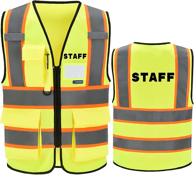 AYKRM Security Vest for Men Women 7 Pockets High Visibility Reflective Safety Vest Front Zipper Meets ANSI/ISEA