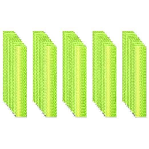 Non Fading Fluorescent Yellow Reflective Stickers 1 inch X 6 inch, Outdoor Waterproof High Visibility Safety Adhesive Reflector (50 Pcs)