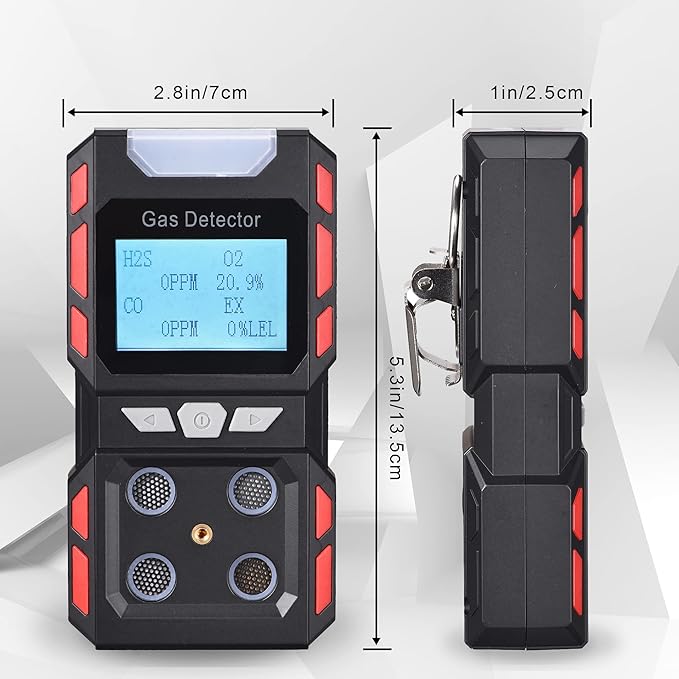 Portable Gas Leak Detector, Handheld Voice Type 4 Gas Monitor with Digital Display, Rechargeable Battery Powered Multi Gas Detector Test Meter (Black)