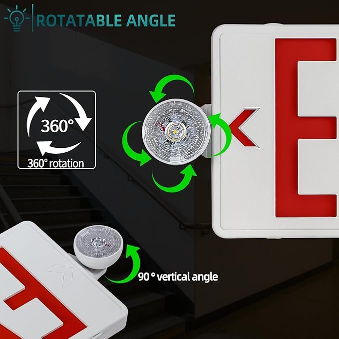 Exit Sign with Emergency Light, Commercial Exit Signs，Red Emergency Exit Light, 2 Adjustable Heads,Combo for Business, 120V/277V AC, UL-Listed, 2 Pack