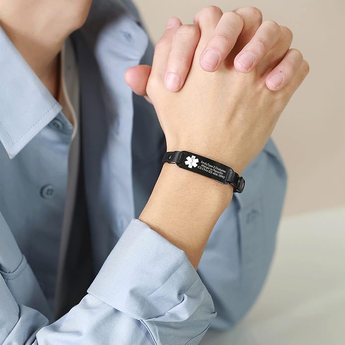 VNOX Medical Alert Bracelets for Men & Women Kids with Free Engraving Adjustable Stainless Steel Mesh Emergency Medical ID Bracelets Wristband