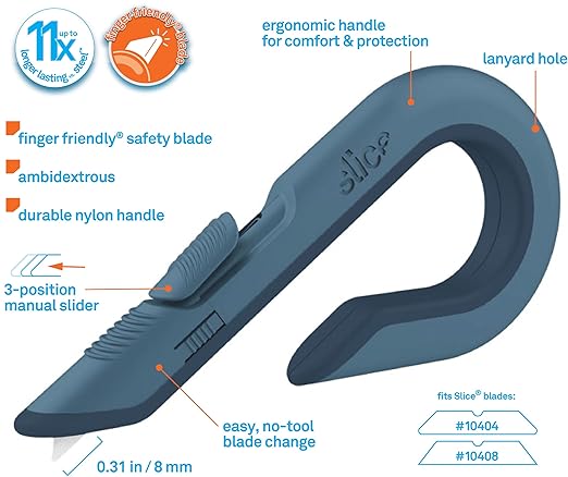 Slice Box Cutter, Heavy Duty Utility Knife, Safe Ceramic Blade Lasting 11x Longer than Metal, Slate, 2 Pack