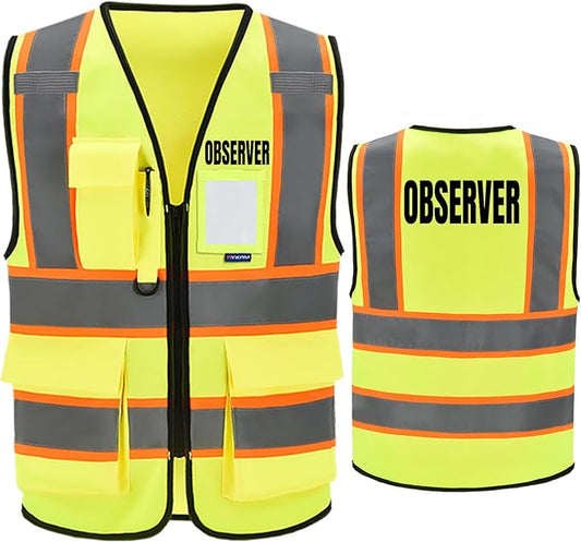 AYKRM Security Vest for Men Women 7 Pockets High Visibility Reflective Safety Vest Front Zipper Meets ANSI/ISEA