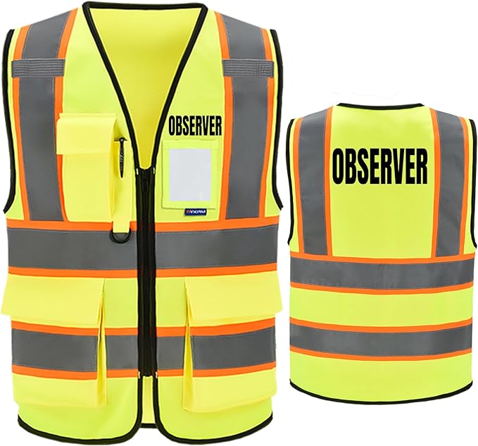 AYKRM Security Vest for Men Women 7 Pockets High Visibility Reflective Safety Vest Front Zipper Meets ANSI/ISEA