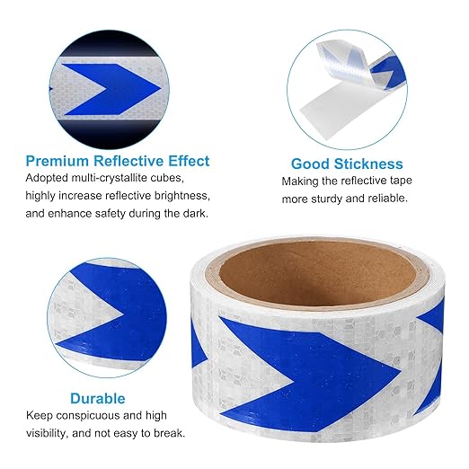 PATIKIL Reflective Tape, 2 Inch x 20 ft Waterproof Self Adhesive High Visibility Safety Warning Arrow Tape Outdoor Reflectors for Trucks Trailers Cars, White Blue