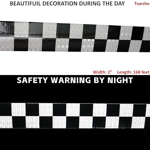Black and White Reflective Tape Outdoor Waterproof 2 Inch x 168 Feet, Warning Reflector, Night Safety Stickers for Car