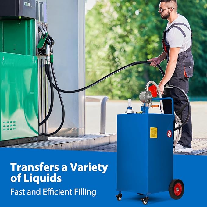 Upgraded 30 Gallon Fuel Caddy, Manual Hand Pump & Easy-Roll Wheels, Heavy-Duty UV-Resistant Steel Tank for Gas & Diesel, Portable Fuel Storage for Tractors, Mowers, Boats
