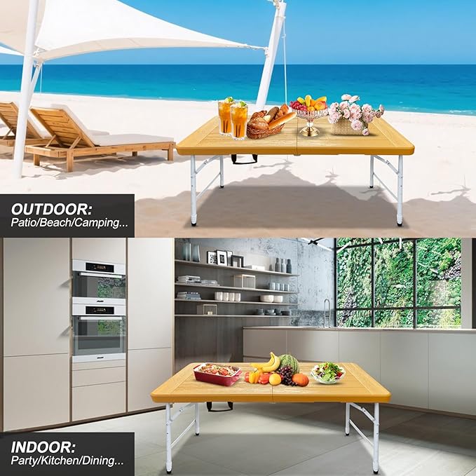 Folding Table, 4FT/6 FT Foldable Table with Carrying Handle, Steel Legs Heavy Duty Portable Utility Table for Party, Dining, Wedding, Events, Picnic Indoor, Outdoor, Camping