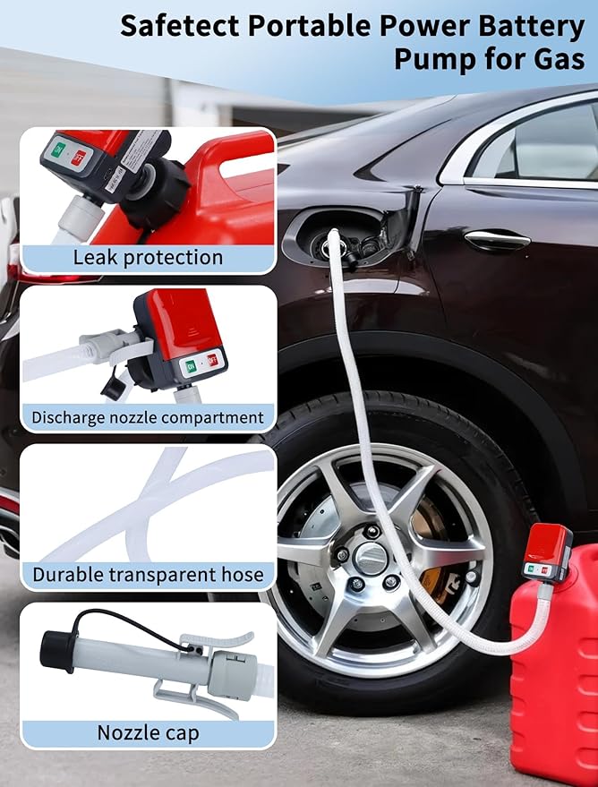 Fuel Transfer Pump, Auto-Stop, Battery or USB Powered, 3.2 GPM Fast Gas Transfer Pump, 57.09" Long Gasoline Hose, 4 Gas Can Adapters, Portable Fuel Pump for Diesel & Oil, No-leak (Red)