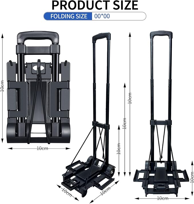 Folding Hand Truck,Portable Platform Luggage Cart Collapsible Dolly with 2 Wheels & 2 Ropes,Utility Portable Expandable Large Chassis Collapsible for Moving Airport Travel Luggage Office Use,Black