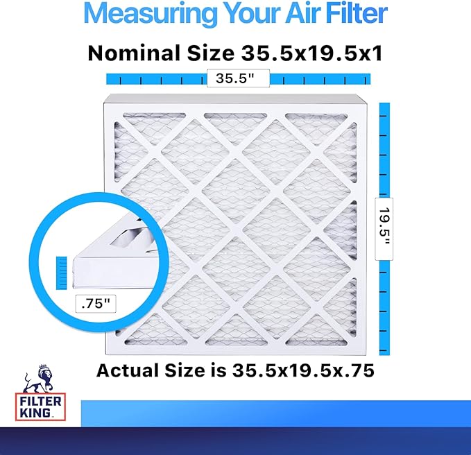 Filter King 35.5x19.5x1 Air Filter | 4-PACK | MERV 8 HVAC Pleated A/C Furnace Filters | MADE IN USA | Actual Size: 35.5 x 19.5 x .75"