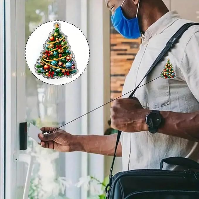 Christmas Badge Holder Cute Christmas Tree Badge Reel Retractable Acrylic Badge Reels Sparkly ID Name Tag Colorful Balls Xmas Tree Badge Clip for Nurse Student Teacher Office Decoration Party Favors