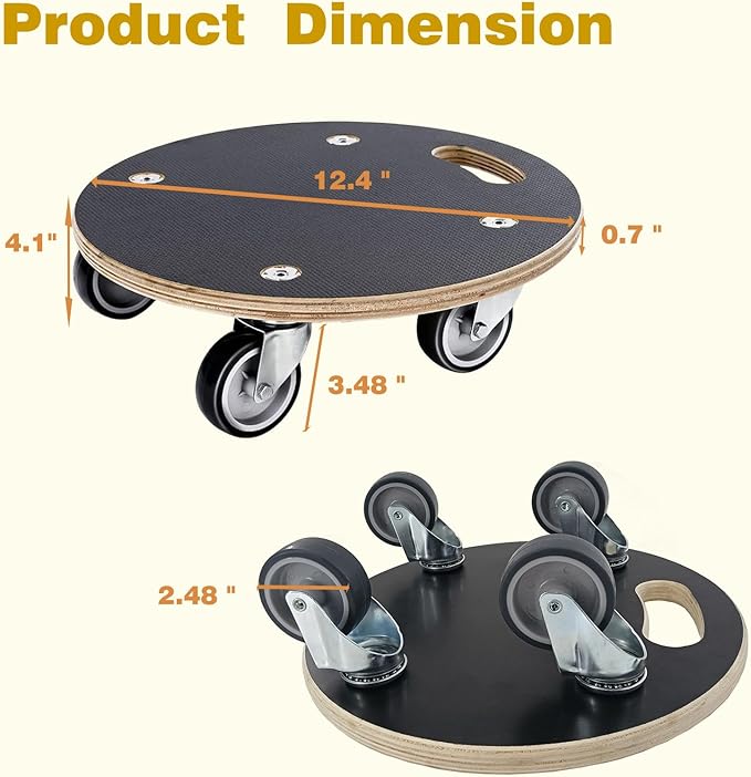 Furniture Moving Dolly 12.4 Inch Mini Size Movers Pylwood Hardwood Mobile Roller 440 lbs Capacity Home use Flat Furniture Cart with 4 Wheels (2 Packs)