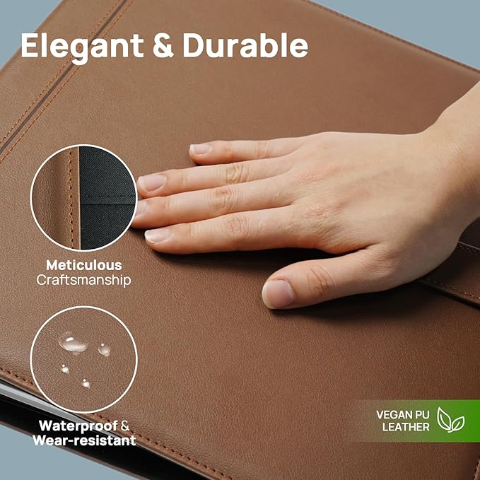 POPRUN PU Leather 1.5 Inch 3 Ring Binder, Professional Business Organizer- Includes PP Dividers, 100GSM / Grade AA Filler Papers, Card &Sticker for Tab- Ideal for Office Presentation Meetings, Brown