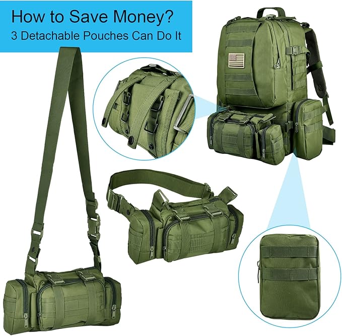 CVLIFE Tactical Backpack Military Army Rucksack 60L Large Assault Pack Detachable Molle Bag…