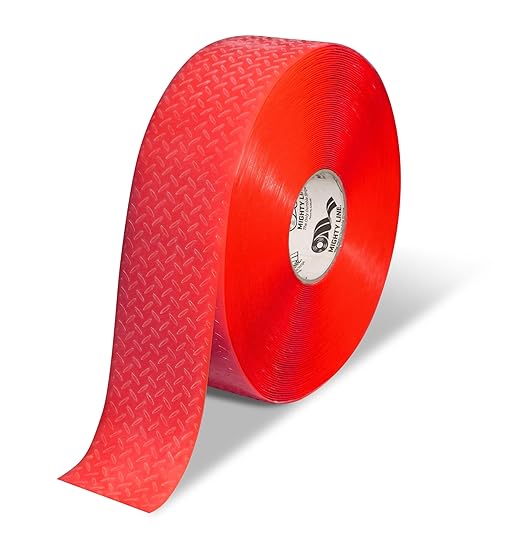 Mighty Line 3" Anti-Slip Solid Color Floor Marking Tape for Safety, Caution, Warning, Flooring, Heavy-Duty, Peel and Stick, Adhesive, Industrial Quality, 100' Roll, Red
