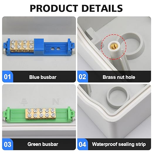 Mollom 9 Way HA Series Power Distribution Box with Bus Bars and Din Rail for Miniature Circuit Breaker MCB,Waterproof IP66,Solar Power Distribution Panel for Indoor and Outdoor Use