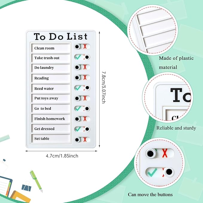 4 Pieces Chore Chart for Kids to Do List Chores Boards Plastic RV Checklist Boards Memo Detachable Message Checklist Slider Schedule Planning Chart with 8 Cardstock for Check Items(White)