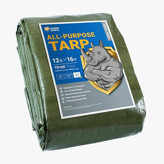 GUARD SHIELD Heavy Duty Tarp 12x16 Feet Green Multi Purpose Thick Waterproof Poly Tarp Cover 10mil