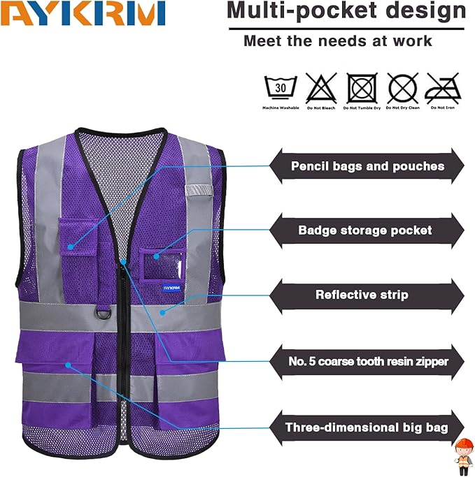 A-SAFETY XSmall Purple High Visibility Mesh Safety Reflective Vest for Men Women (Purple Mesh XS)