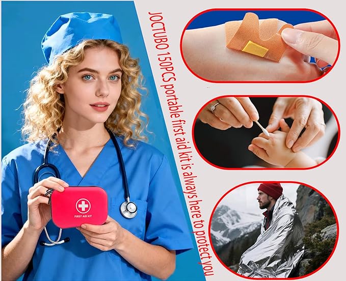 First Aid Kit 150 Piece Emergency Kit for Home, Camping, Cars, Hiking, Travel, Outdoor, Adventure Portable Survival IFAK Kits (Red)