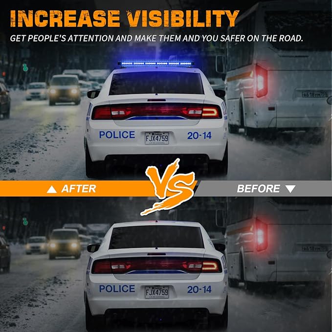 XRIDONSEN 28.4" 80 LED Roof Top Emergency Strobe Light Bar Blue Firefighter Police Lights Warning Flashing Safety Beacon Double Side First Responder Lights Magnetic Mount for Vehicles POV Fire Trucks
