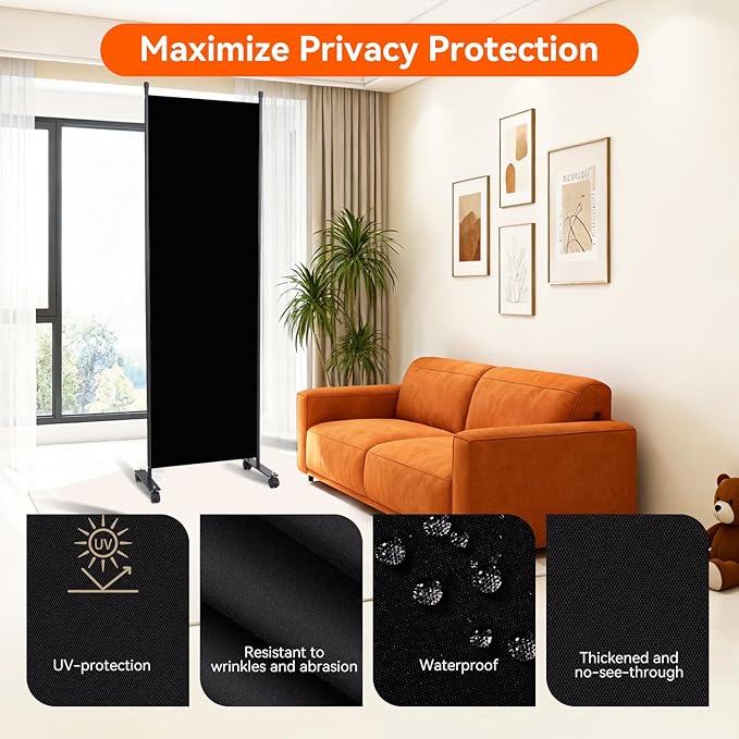 Room Divider 22''W Wall Divider for Room Partition (Heavy Duty Base) 1 Panel Partition Room Dividers, Freestanding Room Divider Screen Separation W/Wheels Folding Privacy Screen Panel Space Separator