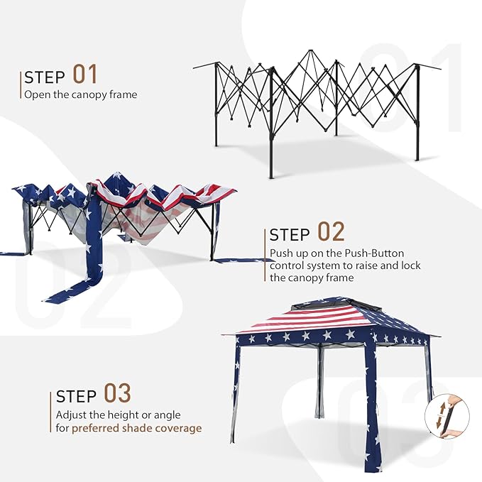 COOS BAY 11x11 Pop-Up Instant Gazebo Tent with Mosquito Netting Outdoor Canopy Shelter with 121 Square Feet of Shade (American Flag)