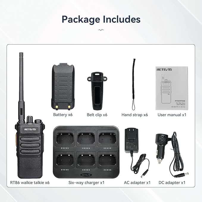 Retevis RT86 2 Way Radio Long Range,Professional Walkie Talkies for Adults with 6 Way Charger,Rechargeable Radio 16H Battery Llife,Heavy Duty Two Way Radios Handheld for Construction Warehouse(6 pack)