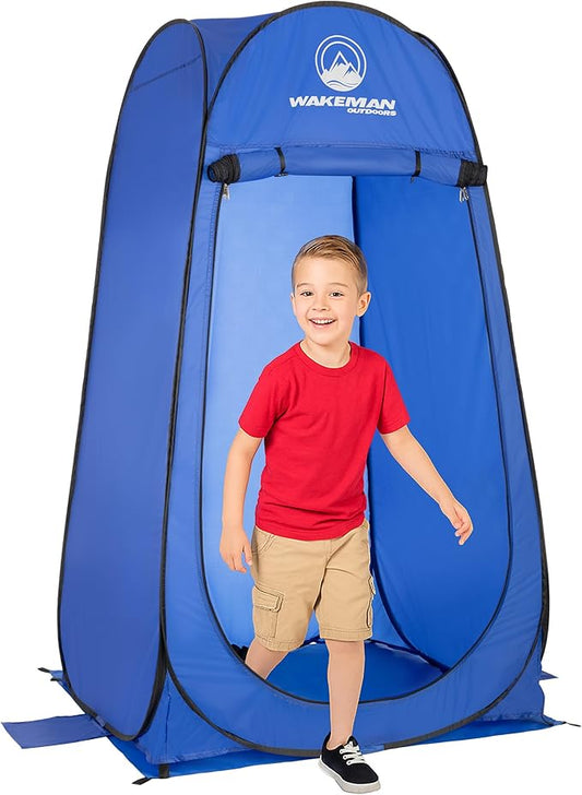 Wakeman Kid Size Pop Up Changing Tent, 3 x 3 x 5.2ft, Mini Camping Shower Tent, Portable Toilet Stall, or Dressing Room for Beach, Dance Recitals, or Sports with Carry Bag, Polyester, Blue