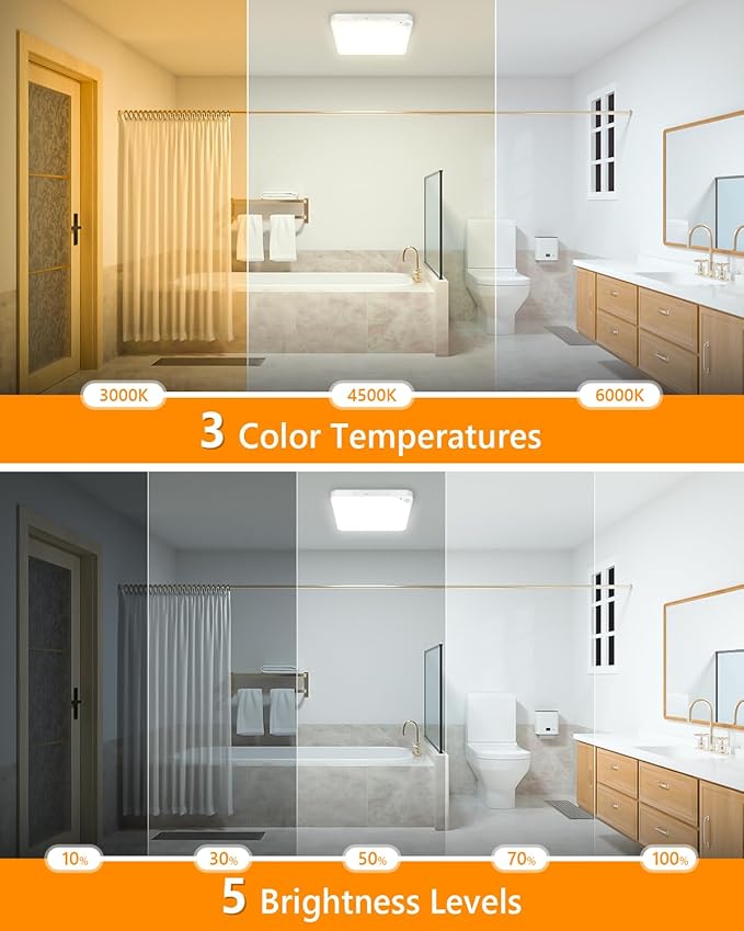 Rechargeable 6W Motion Sensor Ceiling Light Indoor, Wireless Magnetic Stick on Closet Light, Remote Control for Color & Brightness, Battery Operated Light for Shower, Bathroom, Pantry, Hallway, 1-Pack