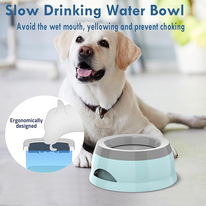 Takfox Dog Water Bowl, No Spill Cat Slow Feeder Water Dispenser Portable Vehicle Carried Car Travel Bowls for Small Medium Pets Sloppy Messy Drinkers 25oz, Blue