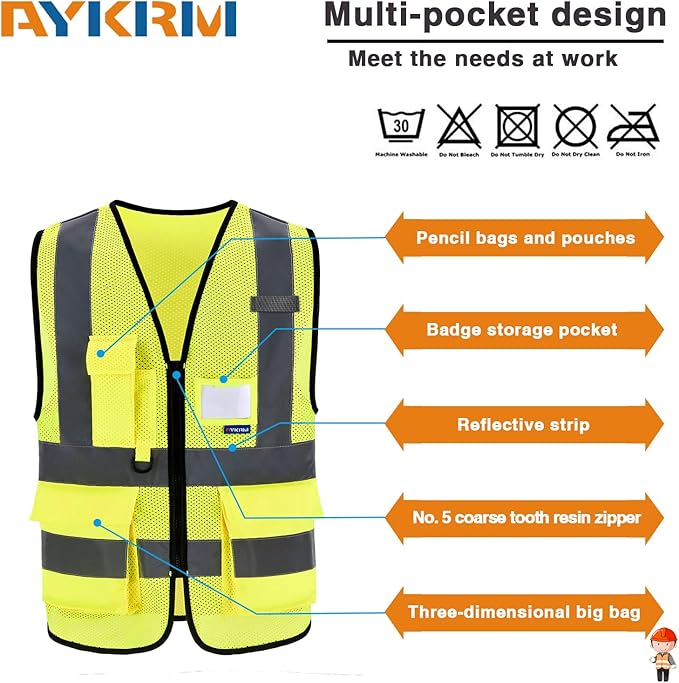 A-SAFETY High Visibility Mesh Safety Reflective Vest with Pockets and Zipper,Hi Vis Viz Reflective Safety Vest(Yellow Mesh XXL)