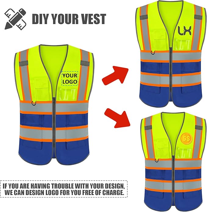BeautyWill Custom Logo Safety Vest Class 2 High Visibility Reflective Vest for Men - Personalized Logo Team Vest