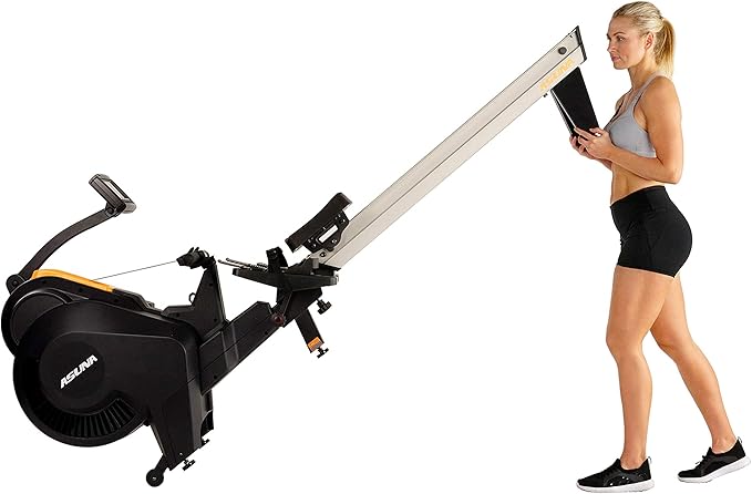 Sunny Health & Fitness Premium Smart Air & Magnetic Resistance Rowing Machine, Foldable Long Silding Rail Exercise Rower for Home Training, Optional Free SunnyFit App Connection