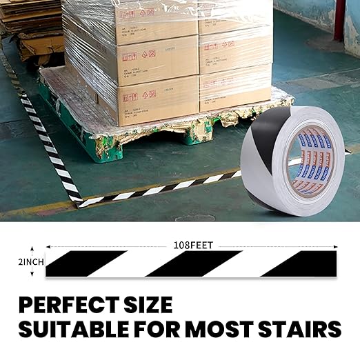ADHES Black and White Caution Tape, 2 Inch X 108 Feet x 36 Rolls Weather-Resistant & Strong Adhesive Hazard Tape Warning Tape for Marking Walls, Floors, Pipes and Equipment