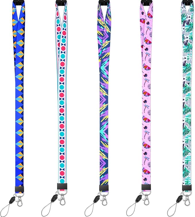 YOUOWO 5 Pack Lanyard with Horizontal ID Badge Holder,for Cruise Kids Keys Card Holder Pass Card,Breakaway Safety Neck Lanyards with Patterns