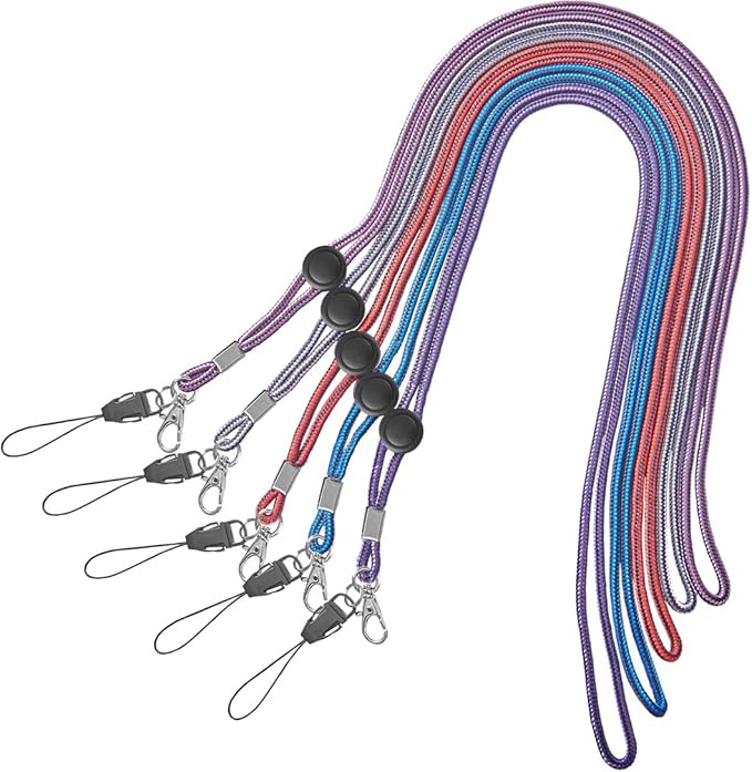 YOUOWO Adjustable Lanyard with Clip For ID Badge Holder Office,Neck Lanyards For Key Kids Women Men Cell Phones USB Whistles,Blue, Red,Pink,Purple,Grey,Pack of 5