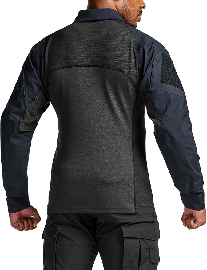 CQR Men's Combat Shirt Tactical 1/4 Zip Long Sleeve Military BDU Shirts Camo EDC Top with Pockets